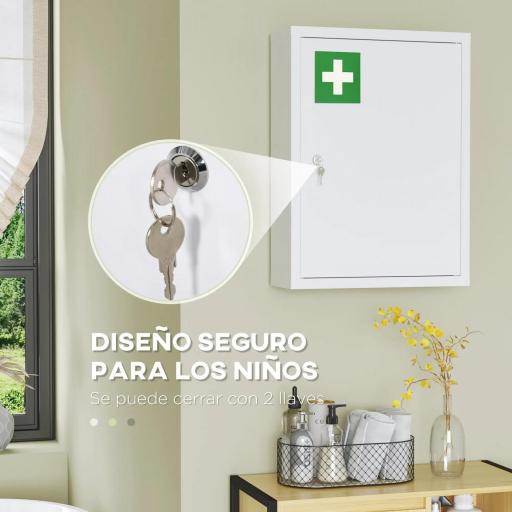 Botiquín de Pared Armario de Medicinas de Acero Armario con 3 Estantes y 2 Llaves para Baño 40x15x53,5 cm Blanco [5]