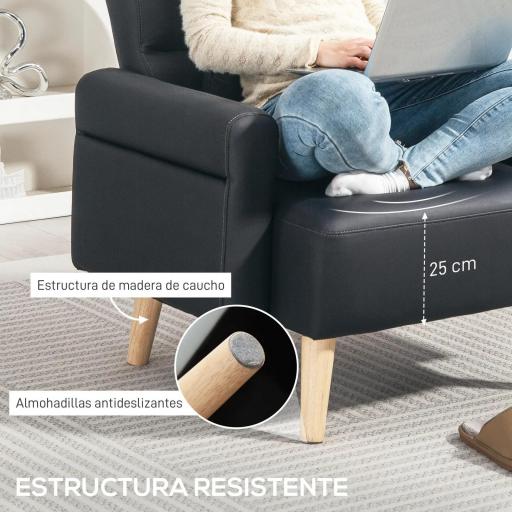 Sillón Tapizado en Cuero Sintético Respaldo con Costuras y Patas de Madera para Salón o Dormitorio 77x78x78 cm Negro [7]