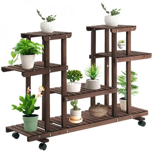 Soporte para Plantas de 4 Niveles con Ruedas Soporte para Macetas para Interiores y Exteriores 123,5x33x80 cm Marrón [9]