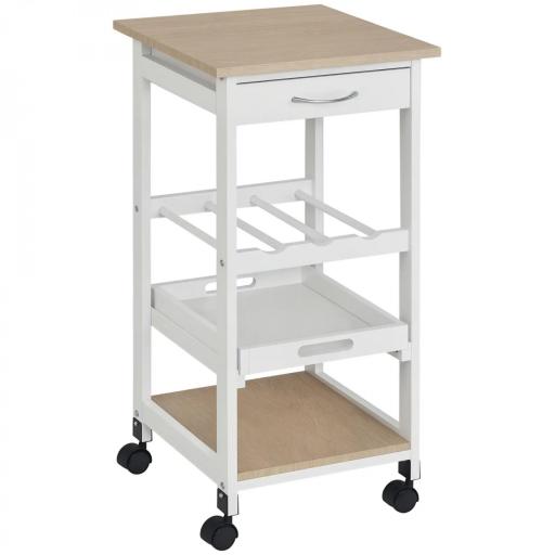 Carrito de Cocina Carro de Servicio Multifuncional de 4 Niveles con Ruedas Cajón Estantes y Botellero 37x37x76 cm Blanco [8]