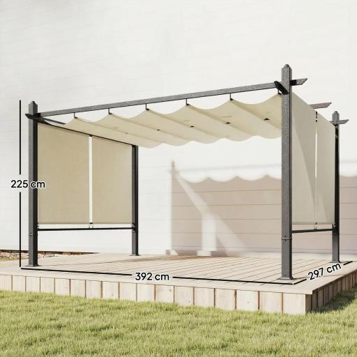 Pérgola de Jardín 4x3 m con Cortinas Enrollables Automáticas y Techo Retráctil Cenador de Jardín con UPF50+ Crema [1]