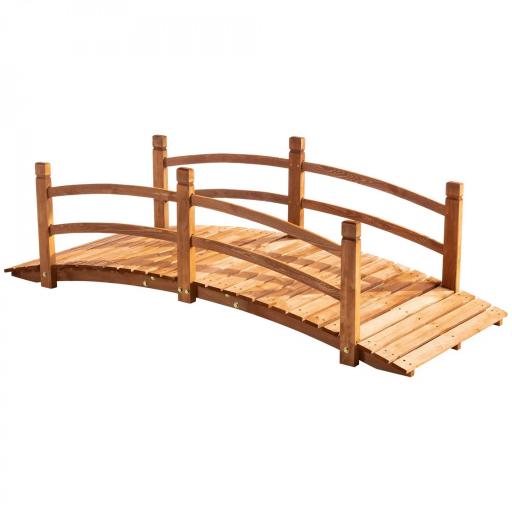 Puente de Arco de Madera 185x72x58 cm con Pasamanos Puente de Jardín para Decoración Patio Carga 200 kg Natural [8]