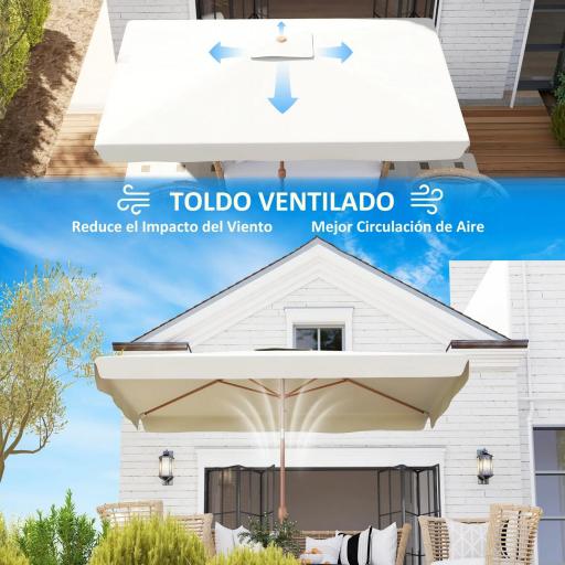 Sombrilla de Terraza Exterior 300x200x245 cm con Ángulo Ajustable Mástil de Aluminio Manivela y Protección UV 50+ Crema [7]