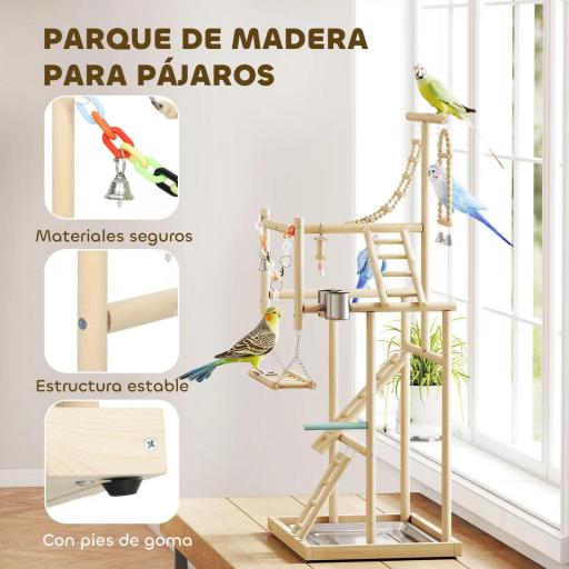 Parque de Juegos para Pájaros Soporte de Madera para Pájaros con Escaleras Columpio Cadena Bandeja Comederos [6]