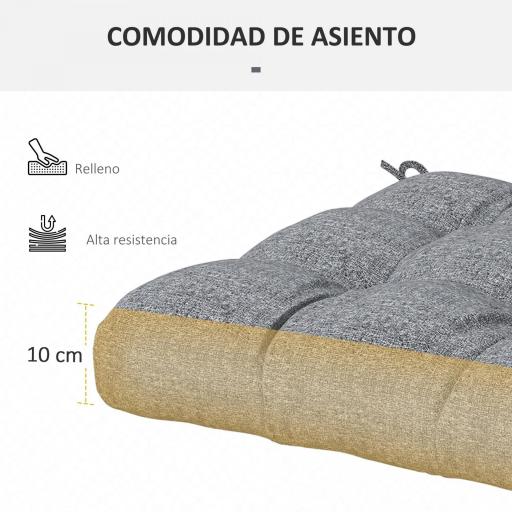 Conjunto de Cojines para Sillas de Comedor y Jardín Impermeable y Anti-UV con 2 Cordones de Fijación 48x48x10 cm Gris [3]