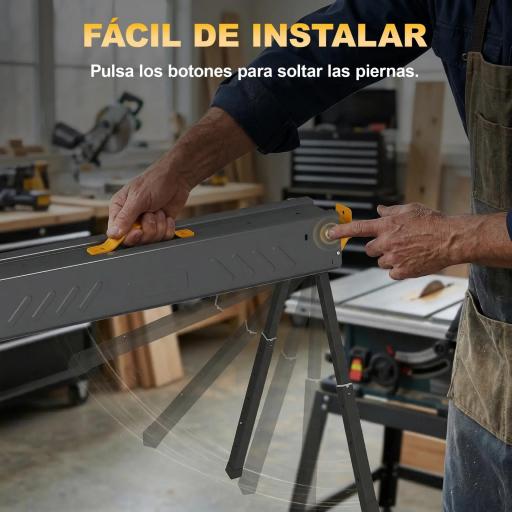 Set de 2 Caballetes para Sierra Plegables Altura Ajustable para Madera 2x4 con Asa Ganchos Soporta hasta 500 kg Negro [7]
