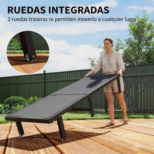 Conjunto de 2 Tumbonas Reclinables con Ruedas Respaldo Ajustable 4 Niveles Estructura de Aluminio Tela Textilene Gris [4]