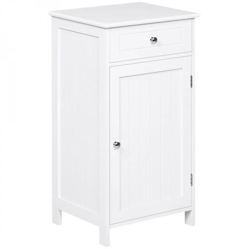 Armario de Baño con 1 Cajón 1 Puerta y Estante Ajustable Interior Mueble Auxiliar de Almacenaje 43x34x77 cm Blanco [9]