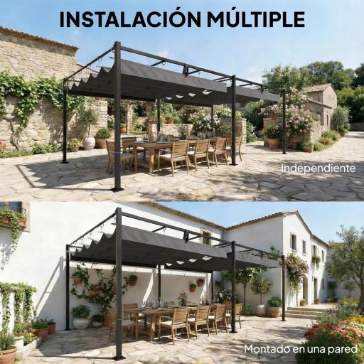 Pérgola de Jardín 6x3 m con Techo Retráctil Protección UPF50+ Drenaje Cenador de Jardín para Patio Exterior Gris Oscuro [2]