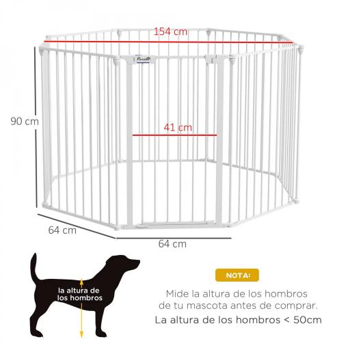 Corralito para Mascotas de 8 Paneles 64x90 cm con Doble Cerradura Función de Bloqueo Auxiliar y Forma Bricolaje Blanco [1]