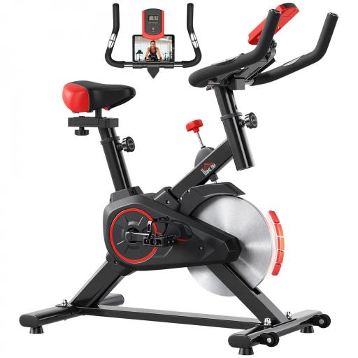 Bicicleta Estática Ciclo Indoor con Pantalla LCD Pulsómetro Sillín y Manillar Ajustables en Altura Volante de Inercia de 6 kg y Resistencia Regulable 85x46x114 cm Negro y Rojo [9]