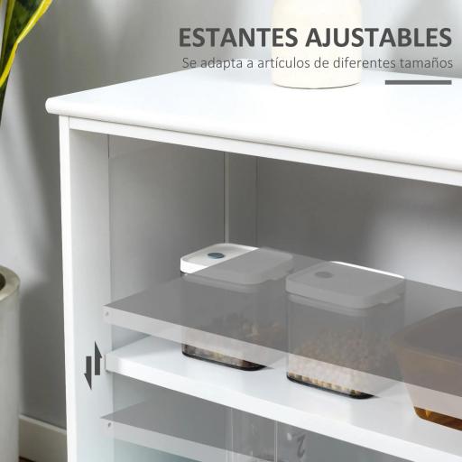 Aparador de Cocina Moderno Mueble Auxiliar con 2 Puertas Corredizas de Vidrio y Estante Ajustable 107x33x62,5 cm Blanco [9]