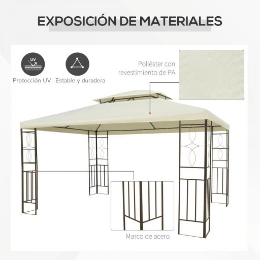 Cenador de Jardín 4x3m con Doble Techo Estructura de Acero Anti-UV para Exterior Patio Terraza Blanco Crema [6]