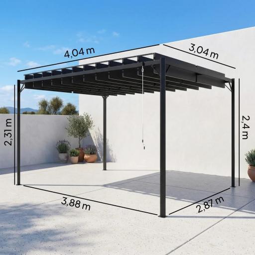 Pérgola de Jardín 3x4 m con Protección UPF 50+ Gazebo con Techo Ajustable Estructura de Metal para Exterior Gris Oscuro [3]