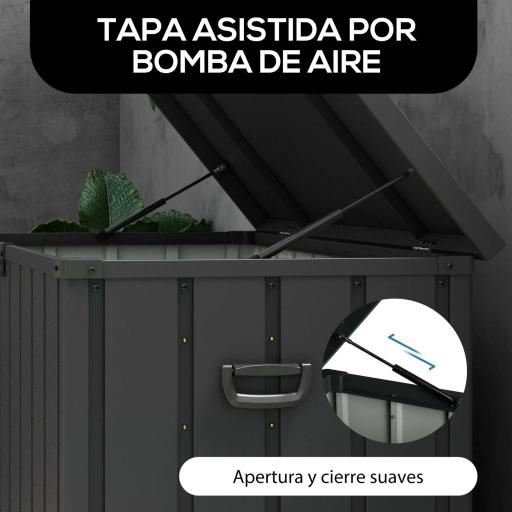 Baúl de Almacenaje Exterior de Acero con 4 Ruedas 2 Asas y Tapa Bloqueable 125,5x61,5x70 cm Gris Oscuro [3]
