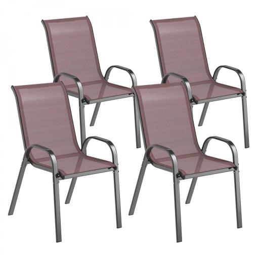 Set de 4 Sillas de Exterior Apilables Asiento de Malla Respaldo Alto y Marco de Acero para Jardín Marrón Oscuro y Negro [9]