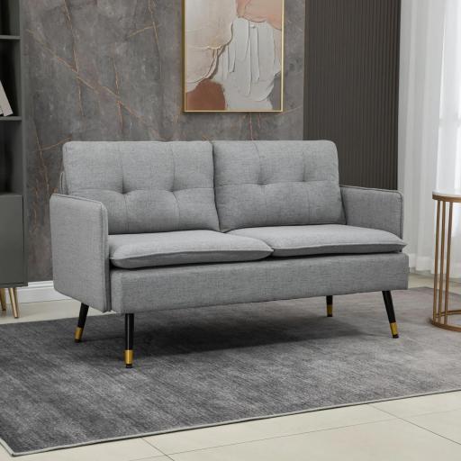 Sofá de Salón de 2 Plazas Moderno con 4 Cojines Reposabrazos y Patas de Acero Carga 240 kg 139x68x80 cm Gris