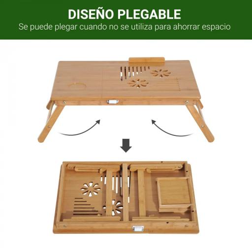 Mesa Plegable de Bambú, Mesa de Ordenador Portátil, para Cama y Sofá, Altura Ajustable, Cajón, Patas Plegables, para Leer, Escribir, Comer, Trabajar, Natural [5]