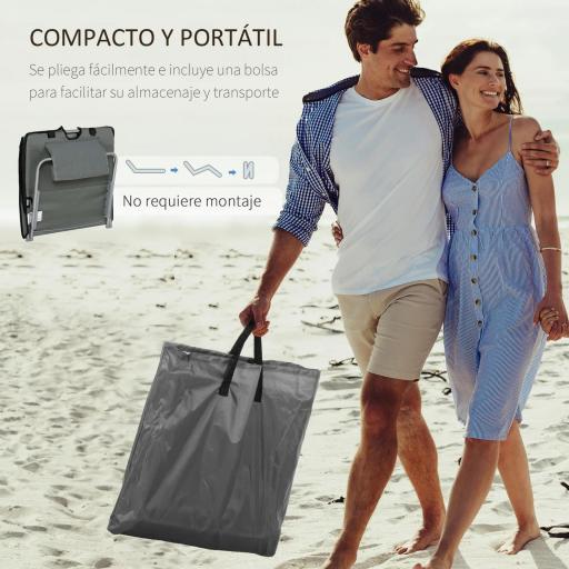 Set de 2 Esterillas de Playa Plegables 124x53x45 cm con Respaldo Ajustable y Reposacabezas Esteras de Playa Portátil de Tela Oxford Acero con Bolsa de Transporte para Balcón Jardín Gris [2]