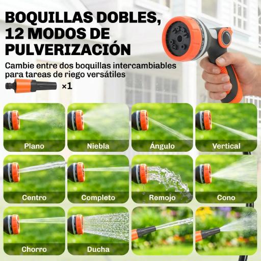 Carrete de Manguera Retráctil 23+2 m con 12 Modos de Rociado Bloqueo Automático Retracción Controlada Soporte Naranja [5]