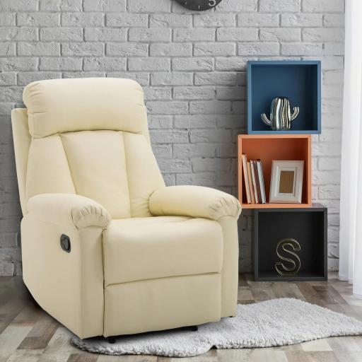 Sillón Relax Reclinable hasta 150° Tapizado en PU Butaca de Salón con Reposapiés Retráctil Respaldo Alto Resposabrazos para Dormitorio 80x97x107 cm Blanco