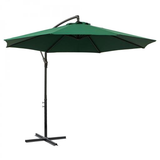 Sombrilla de Jardín Ø300x250 cm Parasol Excéntrico Inclinable con Manivela Base Cruzada y Soporte de Acero Verde [9]