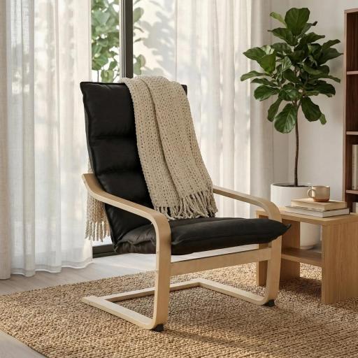 Sillón de Salón Moderno con Respaldo Alto Acolchado Patas de Madera y Tapizado en Terciopelo 67x83x105 cm Negro [4]