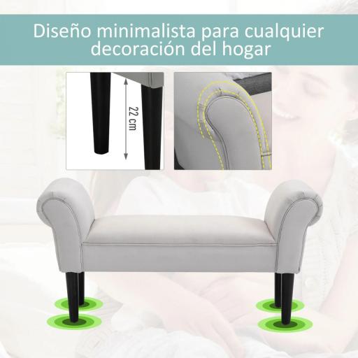 Banco Zapatero Banqueta con Brazos Tapizada tipo Banco de Madera para Dormitorio Salón Recibidor 102x36x51cm Carga 130kg [3]