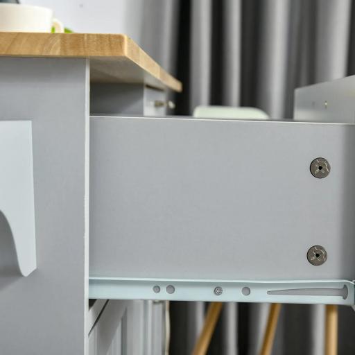 Carro de Cocina con Ruedas Isla de Cocina con 2 Cajones y Barra para Colgar para Comedor 121x46x91 cm Gris [3]