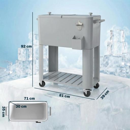 Carrito Nevera de 76L con Ruedas Estante Abrebotellas Recogetapas Drenaje y 2 Asas para Patio Fiesta 92x39x81 cm Plata [1]