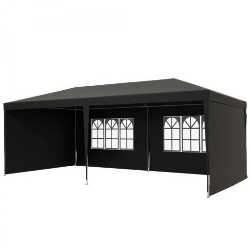 Carpa de Jardín 6x3m con 4 Paredes Laterales 2 Ventanas Visibles Cenador Gazebo de Exterior para Fiestas Eventos Gris [8]