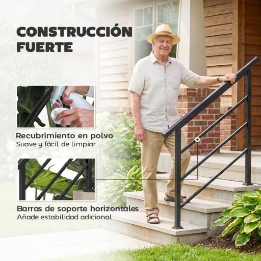 Barandilla de Escalera 131 cm Pasamanos para Escalera con Kit de Instalación Ángulo Ajustable para 1-4 Escalones Negro [4]
