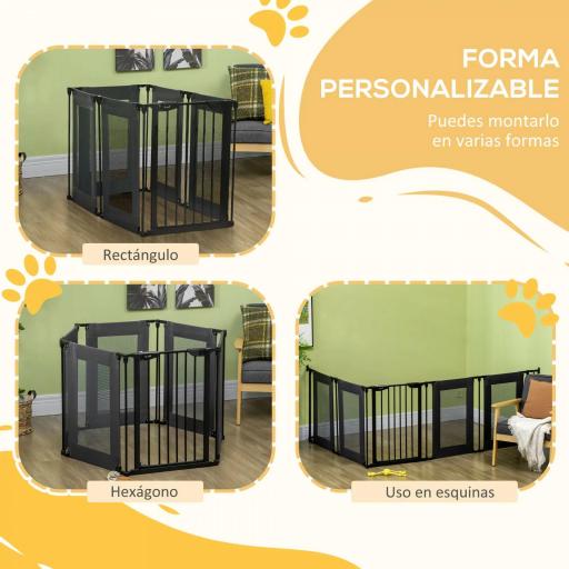 Parque Plegable para Perros de 6 Paneles Convertible en Barrera de Seguridad para Mascotas 117x103x74 cm Negro [5]