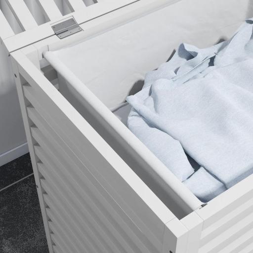 Cesta para la Colada de Bambú Capacidad de 55L Cesto para Ropa Sucia con 2 Asas y Bolsa Extraíble 50x36x60 cm Blanco [6]