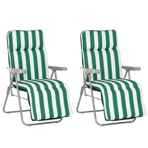  2 Tumbonas de Jardín de Acero con Cojín Acolchado Respaldo Ajustable y Reposapiés 60x75x66-102 cm Rayas Verde [9]
