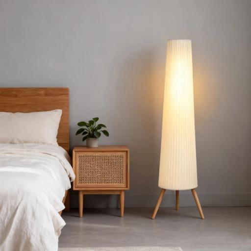 Lámpara de Pie con Trípode Brillo Ajustable 3 Niveles Interruptor de Pie Patas de Madera y Pantalla de Tela Blanco [7]