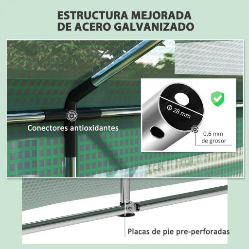 Invernadero de Túnel 6x3x2,8 m con 6 Ventanas Cubierta de PE Anti-UV y 2 Puertas Enrollables con Cremallera Verde [4]