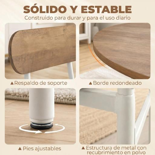 Juego de Mesa y 4 Sillas de Comedor Estilo Industrial Marco Metálico para Espacios Pequeños Salón Natural y Blanco [4]