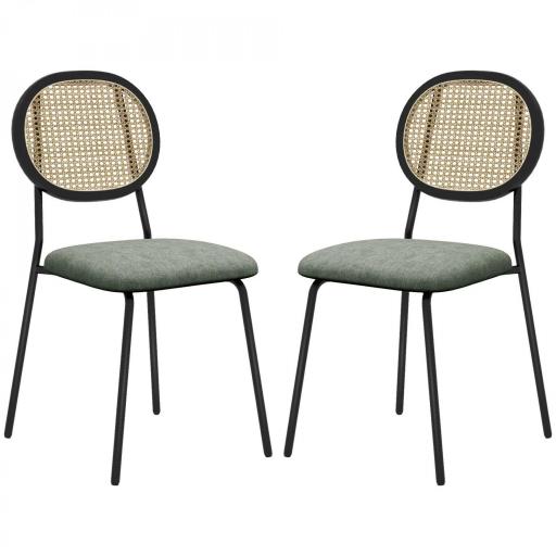 Pack de 2 Sillas de Comedor con Respaldo de Ratán Sintético y Marco de Acero para Salón 44x54x87 cm Verde Oscuro y Negro [9]