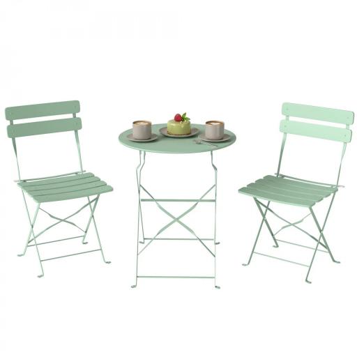 Conjunto de Jardín Plegable con 2 Sillas Plegables Mesa Redonda Estructura Metálica Electrofórica para Balcón Verde [8]