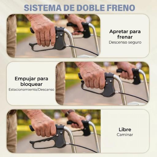 Andador para Ancianos Plegable con Asiento 4 Ruedas Altura Ajustable Frenos de Maneta Cesta Bandeja Porta Bastón Azul [5]