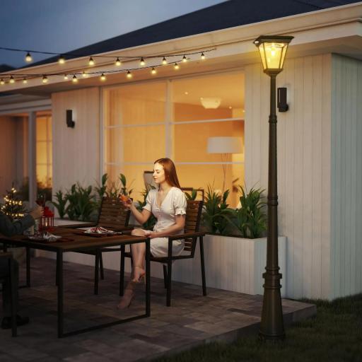 Farola Solar Exterior con Panel Solar Encendido y Apagado Automático Sensor de Movimiento IP44 26x24x220 cm Negro [3]