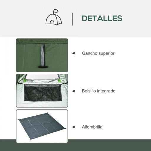 Tienda de Ducha Camping Portátil con Bolsillo Bolsa de Transporte y UV 20+ para Baño Inodoro 126x124x189 cm Verde Oliva [5]