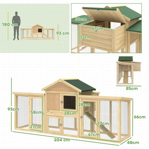 Gallinero para Exterior Grande de Madera 204x85x93 cm con Caja de Anidación Corral Bandeja Extraíble y Percha Natural [1]