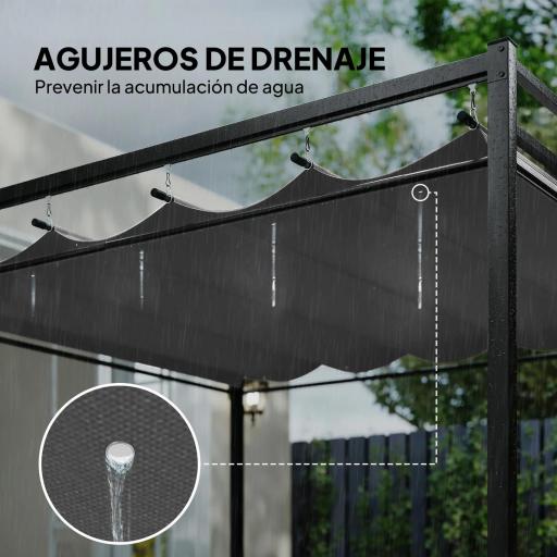 Pérgola de Jardín 3x3 m con Techo Retráctil y Cortinas Protección UV30+ Estructura Metálica para Patio Terraza Gris [7]