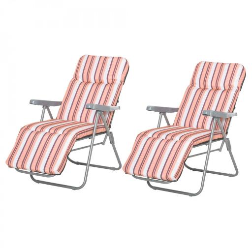  2 Tumbonas de Jardín de Acero con Cojín Acolchado Respaldo Ajustable y Reposapiés 60x75x65-102 cm Rayas Naranja [10]