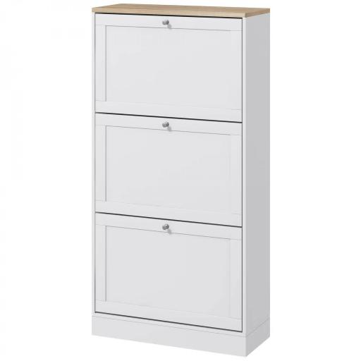 Mueble Zapatero Moderno con 3 Cajones Abatibles y Estantes Ajustables para 18 Pares de Zapatos 60x23,5x115 cm Blanco [9]