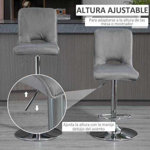 Conjunto de 2 Taburetes de Bar Sillas Altas Modernas con Altura Regulable y Asiento Giratoria 41x51x97-117 cm Gris [2]