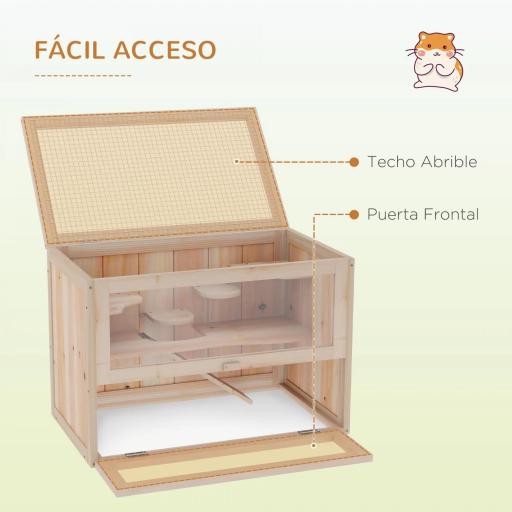 Jaula para Hámster de Madera de 2 Niveles Casa para Animales Pequeños con Plataformas Escaleras 60x35x42 cm Madera Natural [8]