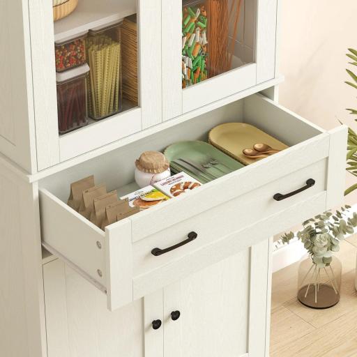 Mueble Auxiliar de Cocina con 2 Puertas de Acrílico Cajón Grande Estantes Ajustables 76x40x182,5 cm Crema [2]
